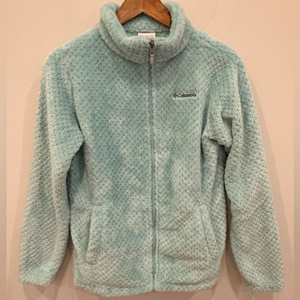 Columbia Youth‎ Sherpa Fleece Jacket Aqua Blue Full Zip Cozy Plush Kids XL